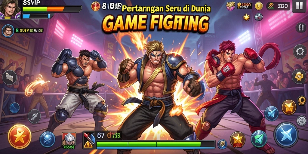 Tampilan utama gameplay 8SVIP dengan karakter bertarung di arena.