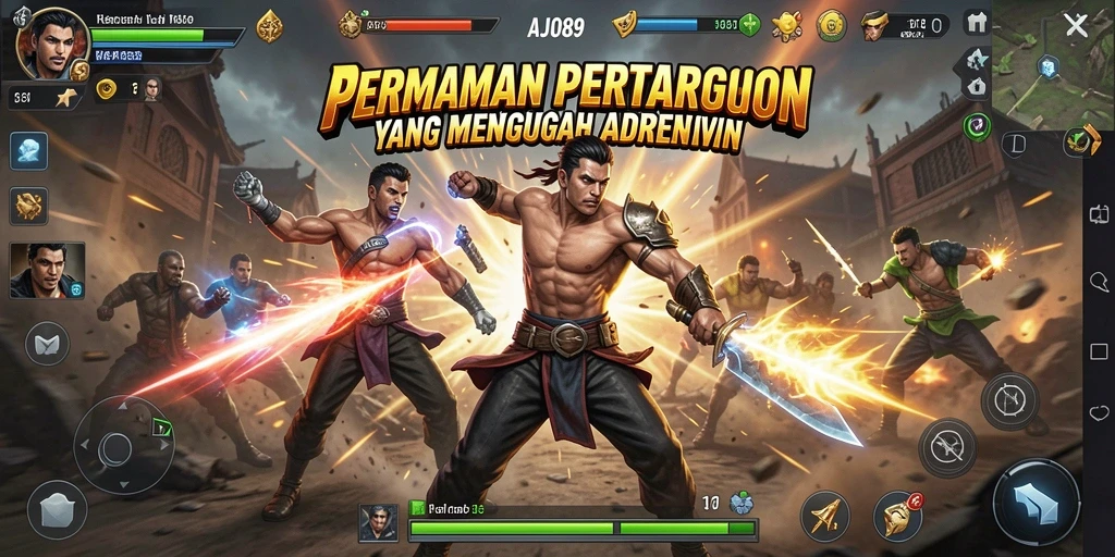 Tampilan gameplay AJO89 menampilkan karakter bertarung dengan gerakan dinamis.