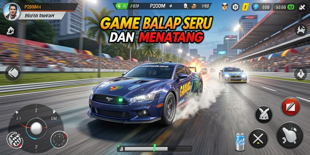 Tampilan gameplay balap yang mendebarkan di P200M.