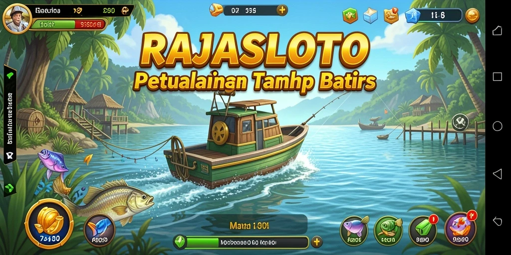 Gameplay RAJASLOTO yang menampilkan momen menangkap ikan.
